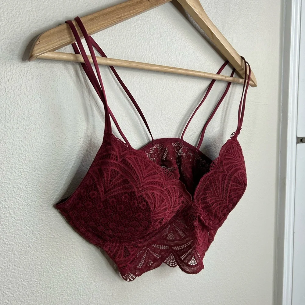 Auden Lightly Lined Lace Bralette Bra Removable Padding Burgundy Size M Medium